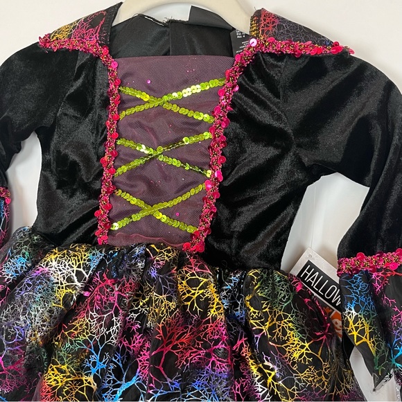 NWT Hallow’s Eve Costume Size XS (4) Witch Neon Sequins Velvety Tulle Black Goth - Picture 3 of 13